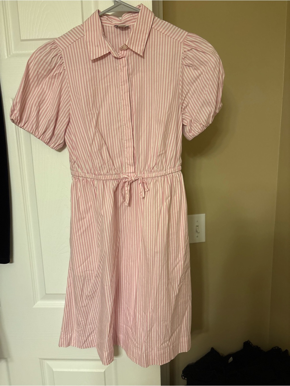 Pink Stripe Drawstring Waist Shirt Dress